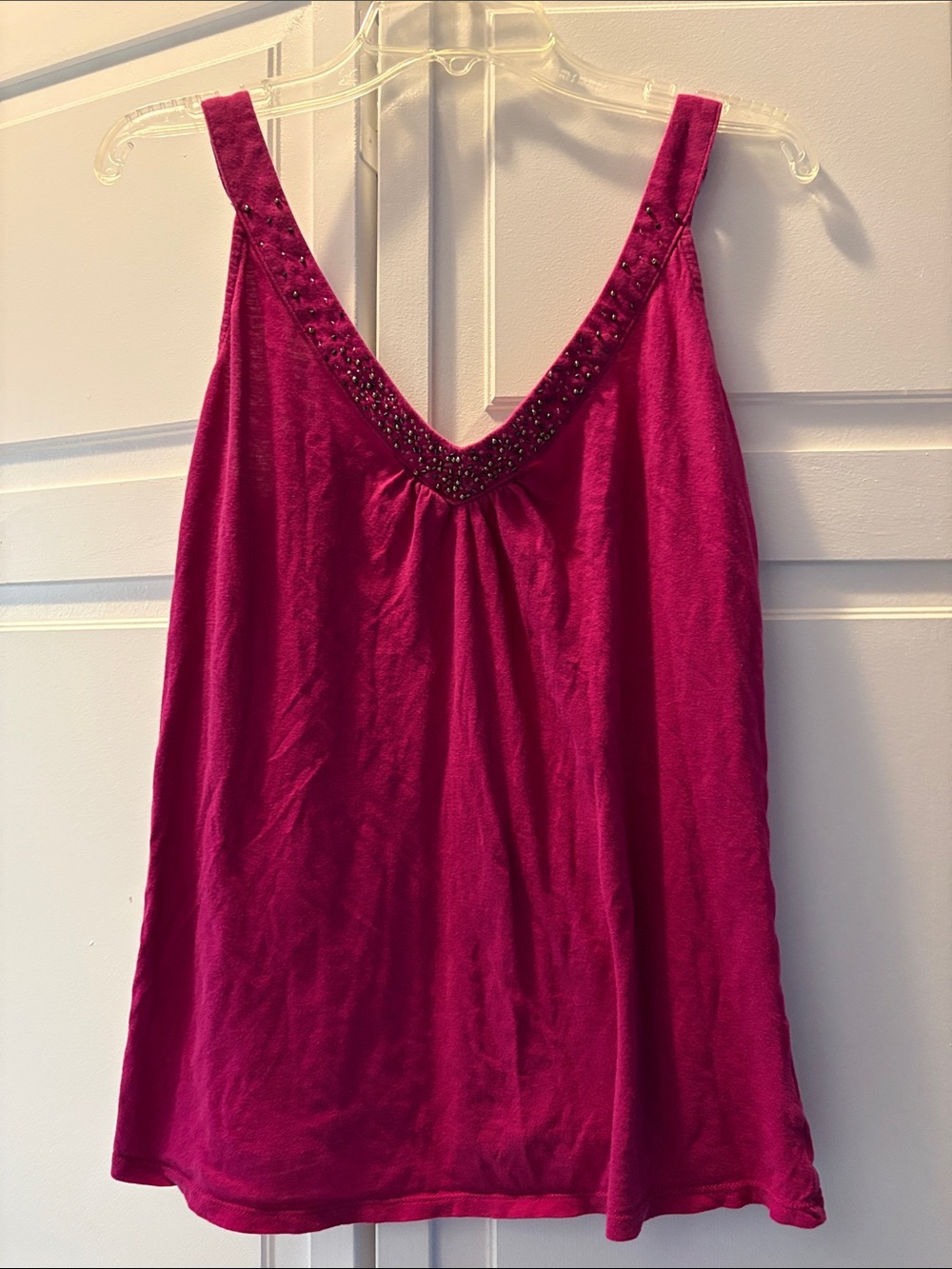 New York & Company Beaded V-Neck Camisole in Fuchsia